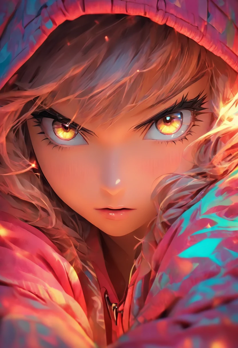 Top quality, Masterpiece, high resolution, 8K, Hoodie and anime style girl, One girl, detailed line art, Digital enhancement, Close up, Anime core, Flowing fabric,rot,torogao,Various expressions,The expression of wide eyes