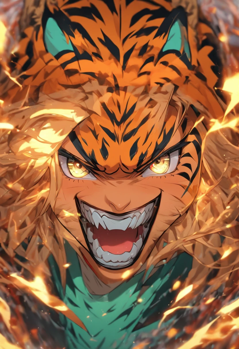 Top quality, Masterpiece, high resolution, 8K, Hoodie and anime style girl, One girl, detailed line art,  Digital enhancement, Close up, Anime core, Flowing fabric，rot，torogao，Various expressions，Showing tiger teeth