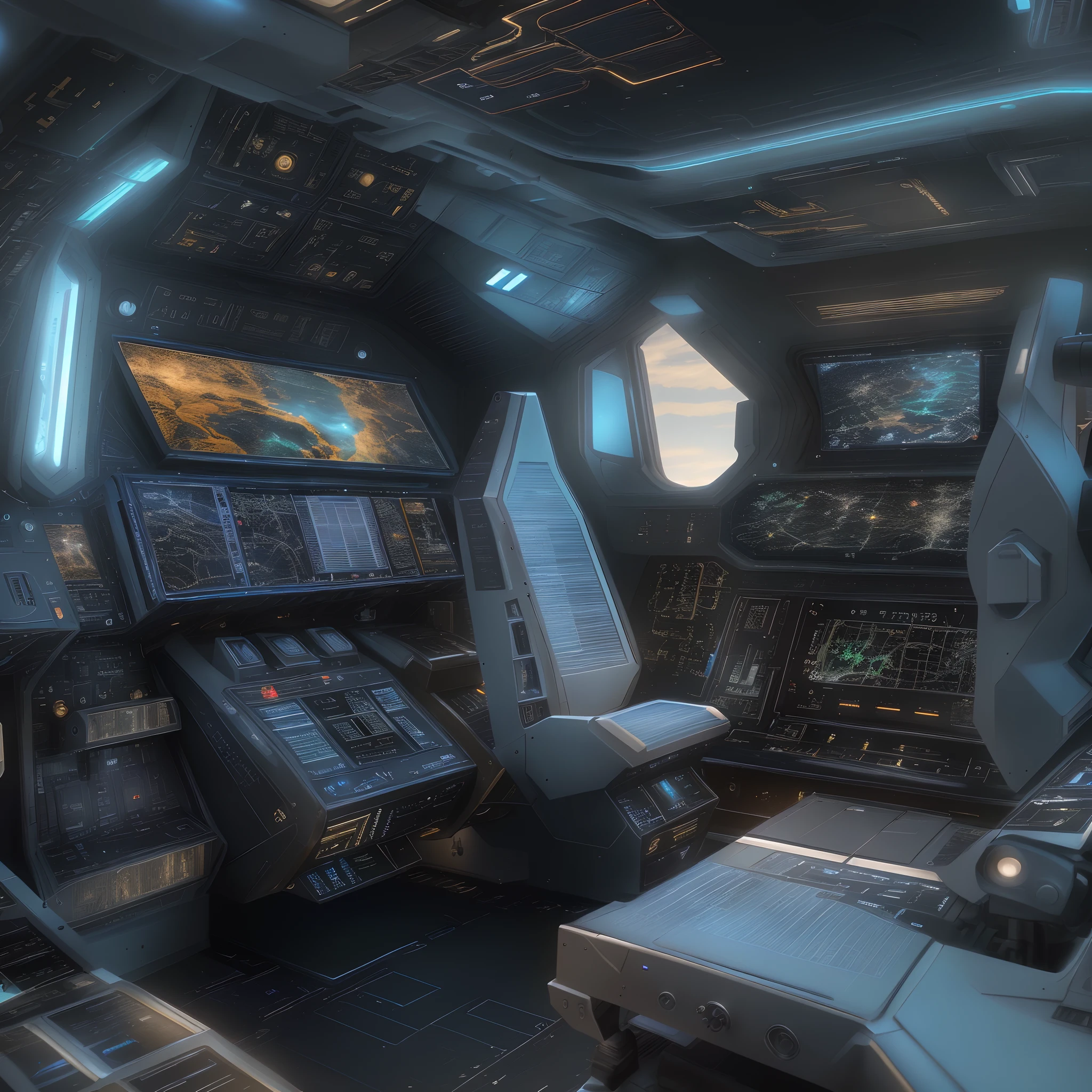 (best quality,4k,8k,highres,masterpiece:1.2),ultra-detailed,(realistic,photorealistic,photo-realistic:1.37),high-tech cockpit, advanced control panels, intricate buttons and switches, illuminated screens and displays, sleek and futuristic design, interactive holographic interface, seamless integration of technology and aesthetics, expertly crafted materials, polished metal surfaces, metallic reflections, subtle shadows, meticulous attention to detail, professional engineering, state-of-the-art instruments, cutting-edge navigation system, precise and responsive controls, immersive experience, vibrant and dynamic lighting, sci-fi inspired atmosphere