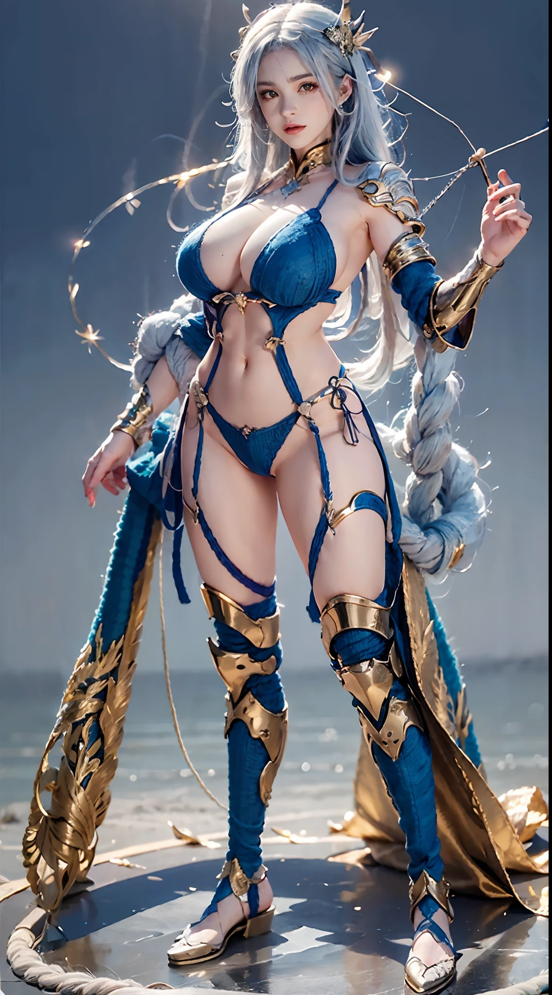 Silver Dragon Queen, Hand-held dragon spearman pose,huge boob, Mecha heavy armor, cleanness,transparent,hyaline, standing, Transparent,cleanness, (musculous:1.4), (Naked of breast:1.9),Exposes most of the breasts,muscle abs,slender leg,(Lace),(Wear only light yarn:1.9)