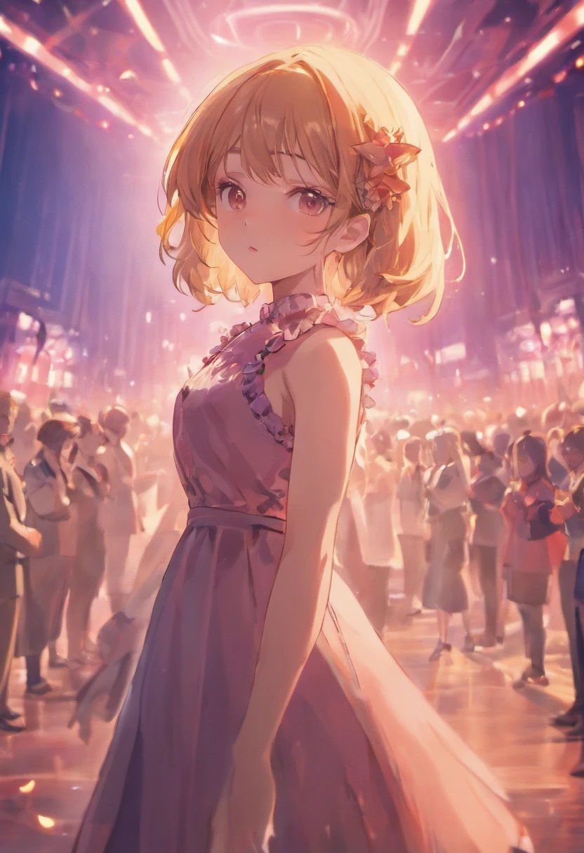 RAW Photo, professional color graded, BREAK portrait photograph of girl Adr1anaCh3chik, (makeup, eyeliner), wearing dress, ((on a stage)), bokeh lights, sharp focus, HDR, 8K resolution, intricate detail, sophisticated detail, depth of field, analogue RAW DSLR, photorealistic, looking at viewer,