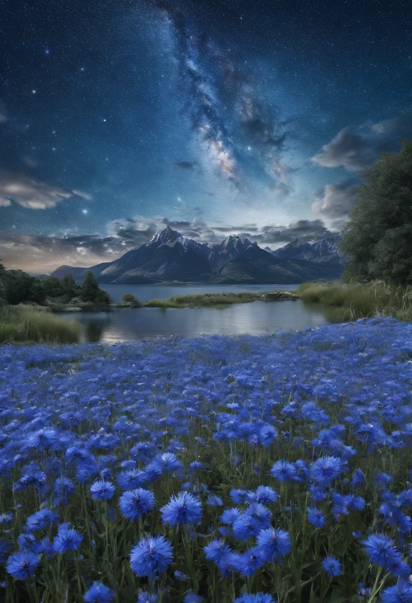 Sea of cornflowers(3:1),Vast starry sky