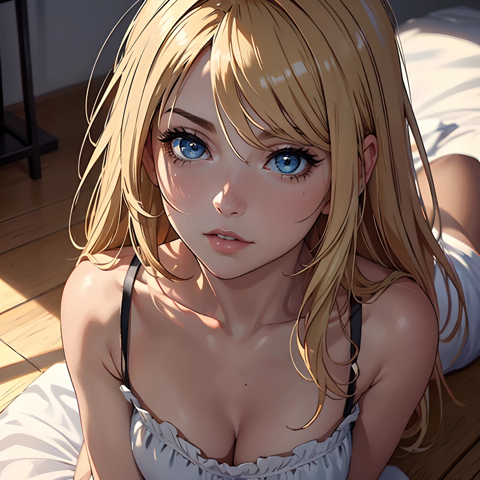 (best quality,8k,Altas,master part:1.2),ultra-detalhado,(Realistic,fotorrealista,photo-realistic:1.37),personagem feminina de anime,simplesmente perfeito,blonde hair,olhos azuis,nariz detalhado,lush lips,extremamente sexy,arte digital,arte detalhada