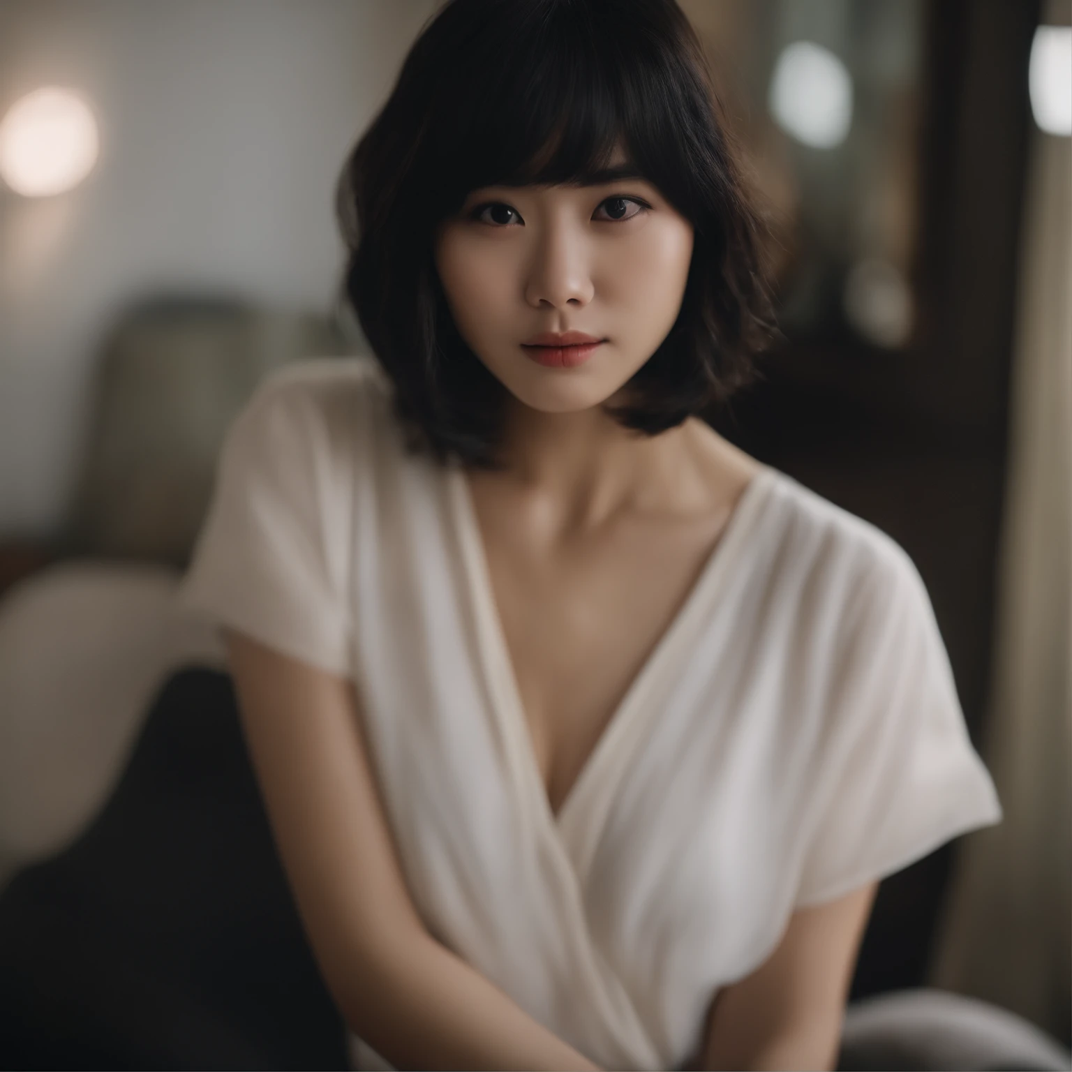 I'm masturbating with my finger in my、uncensored、Raw photo、realisitic、Highest resolution、Short bob with black hair、shiny、Raccoon-like with black eyes、Feels、the mouth is thin and open、Egg-shaped contours、The nasal muscle is passing、The body is shiny with sweat、Asian 28 years old、