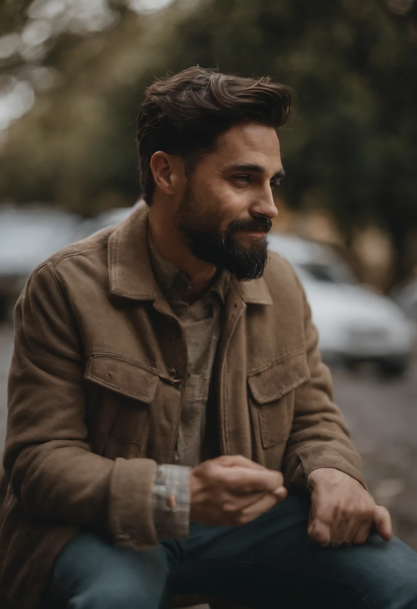 arafed man in a green light sweatshirt , mid shot portrait, profile shot, photo portrait, high quality portrait, taken in the early 2020s, headshot profile picture, french crop haircut, black hair, van dyke beard style , brown eyes,