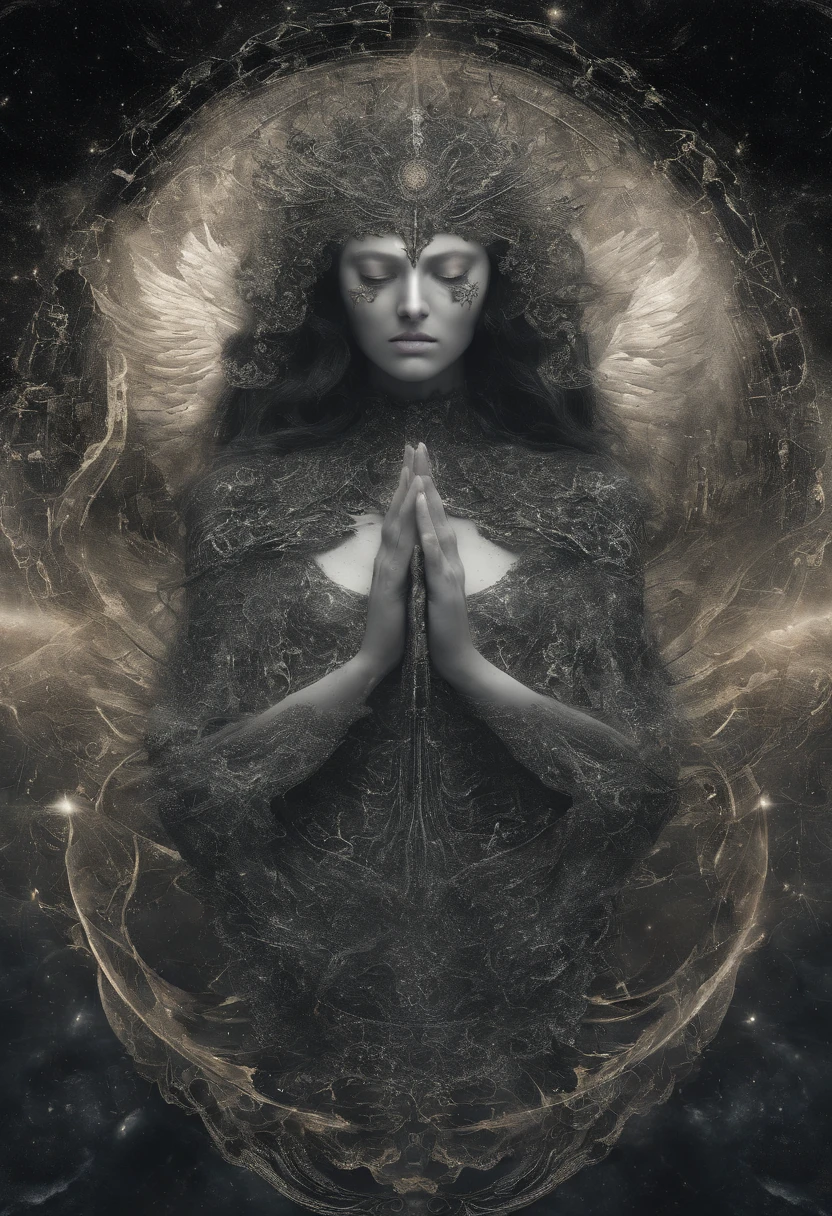 (Alto,best quality:1.2),seres celestiais,Cosmic Wings,Cosmic eyes,Ethereal Costume,cosmic radiance,Divine silence,impressive presence,fundo estrelado,beleza transcendente,Divine grace,harmonia celestial,cosmic radiance,brilho celestial,Mystical aura,Atmosfera brilhante,tranquilidade serena,Poder Divino,majestic elegance,energia sagrada,cosmic alignment,celestial connection,Spiritual transcendence,ethereal light,Angelic Figures,reino transcendente,Arte Celestial,Cosmic Enchantment,stellar luminescence,Traje Celestial,Serenidade Transcendente,brilho celestial,Cosmic Magic,amazing ethereal beings,brilliant cosmic tapestry,Celestial Show,Semblante divino,Supernatural Grace,cosmic vibrations,Celestial transcendence,beleza empiriana