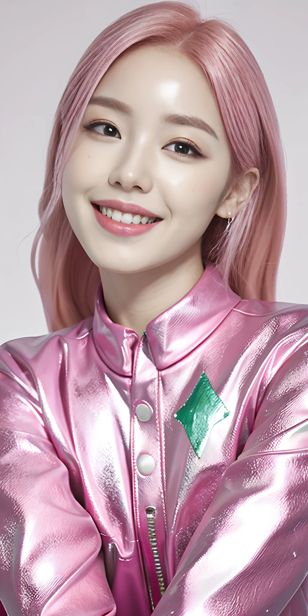 tmasterpiece,Best quality at best,photograph realistic,asda,the face,1girl,heads,Thick lips,with pink hair,sitted,moisty,shiny skins,mix4,Smile,adolable