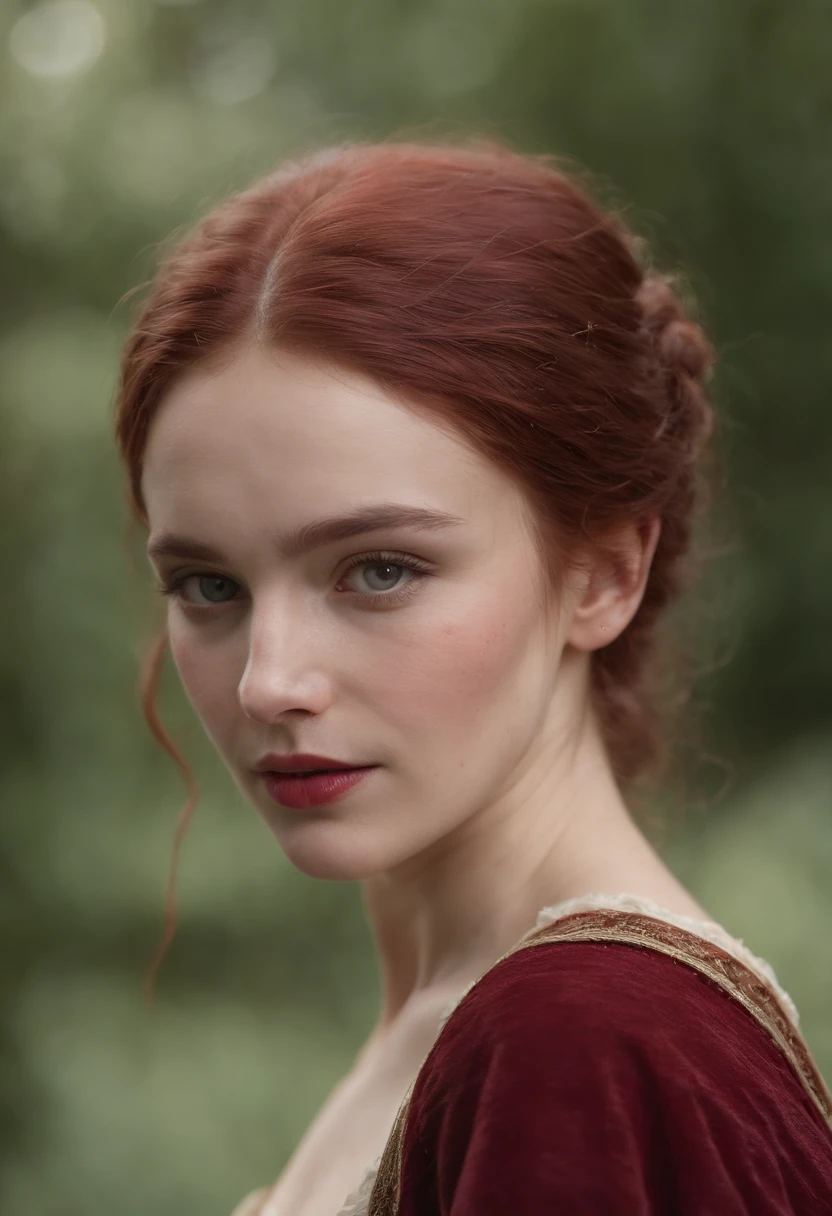 (((A deep reddish wound runs through his left cheek))) teint clair, woman about 19 years old, cheveux blancs naturels, Yeux verts distinctifs, Wearing kohl, mince et gracieux, beau, Candlelight in a medieval setting, Mise au point ultra nette, Realistic shooting, Medieval women's clothing, Tetradic colors (cicatrice:1.4)