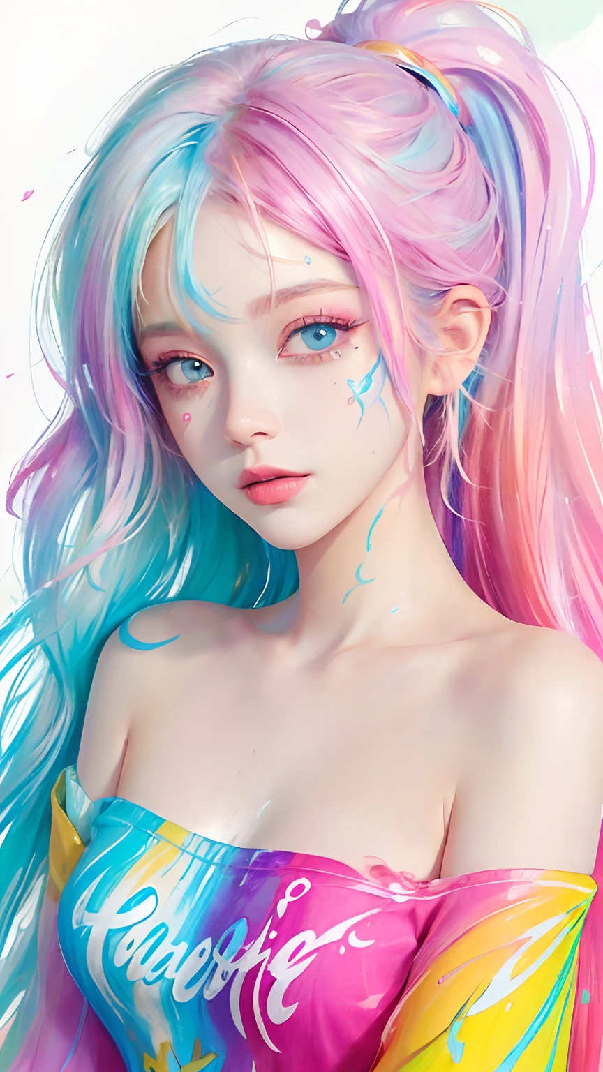 abstract art, a beautiful naked girl in the middle of powder pigment explosion, vibrant colors, perfect gradient, 8k, ultra detailed, ray tracing, neon lights, eyes gazing with blue light