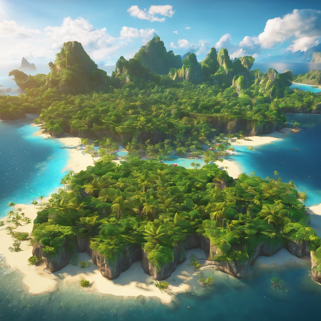 islands,floating in air, a 3D render,Best quality