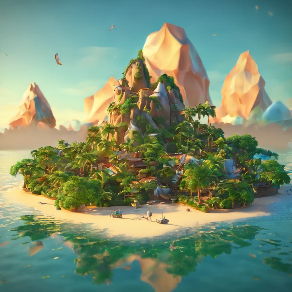 islands，floating in air， a 3D render,Best quality