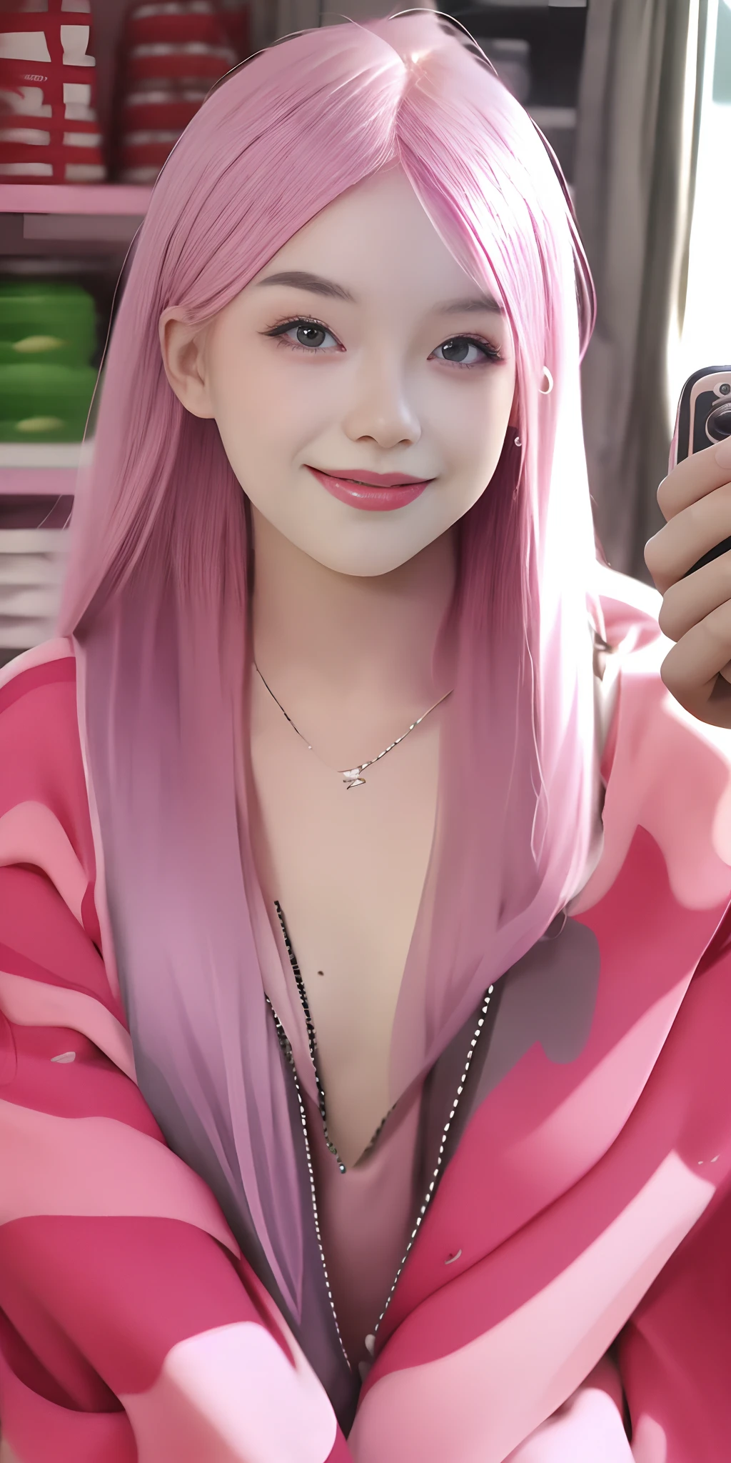 tmasterpiece,Best quality at best,photograph realistic,Asda,the face,1girll,heads,Thick lips,with pink hair,sitted,moisty,shiny skins,mix4,Smile,adolable