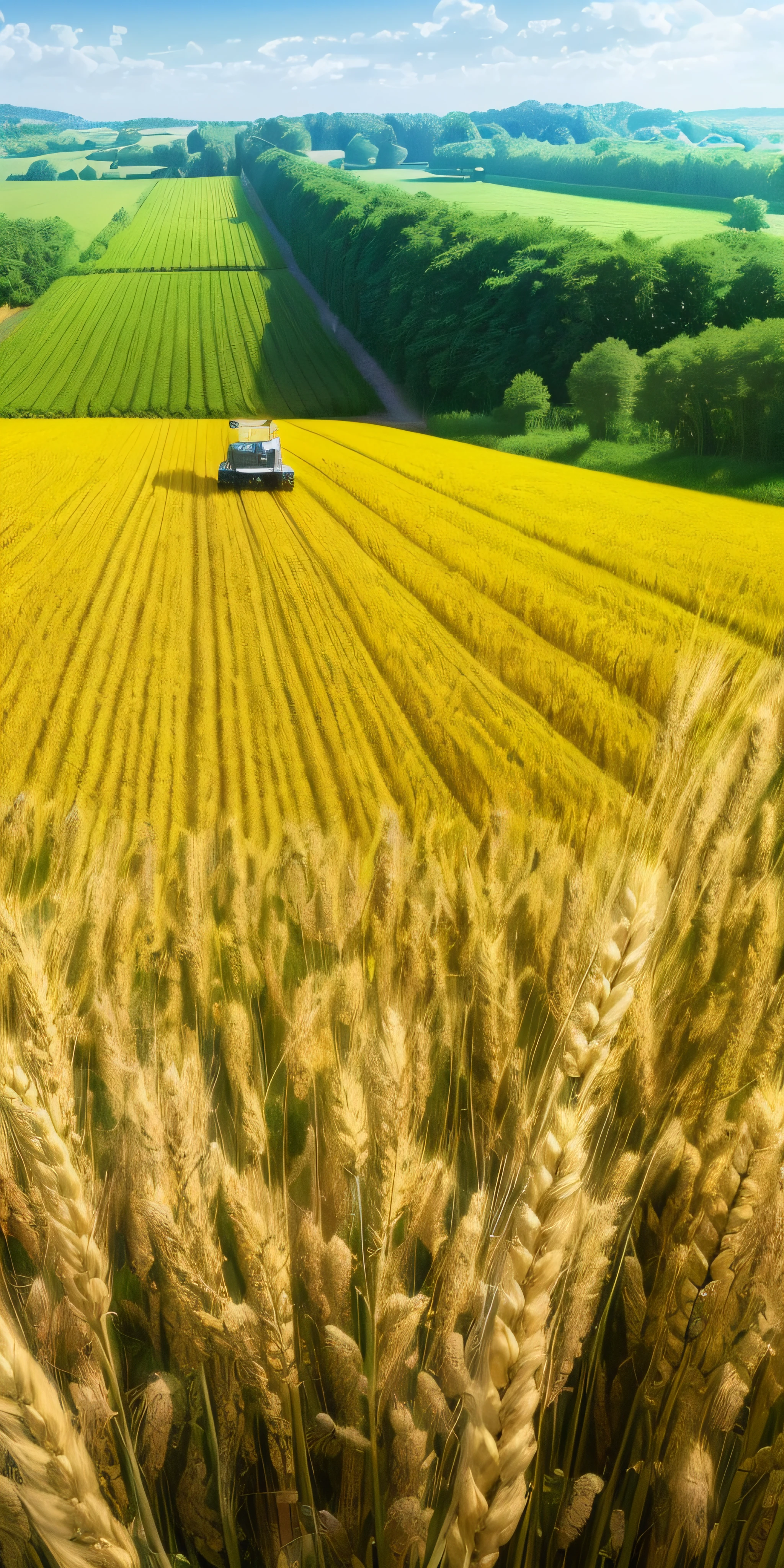 Masterpiece, best quality, (very detailed CG unified 8k wallpaper) (best quality), (best illustration), (best shade) nature harvest wheat, super meticulous , people working in the fields --v6