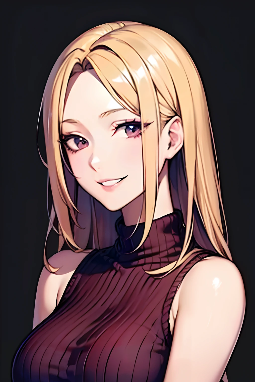 (masutepiece, Highest Quality), Beautiful and aesthetic, 1womanl, Idol, Elegant, (25 years old), Portrait, lightsmile, (Sleeveless knitwear), Entire upper body, Simple background,