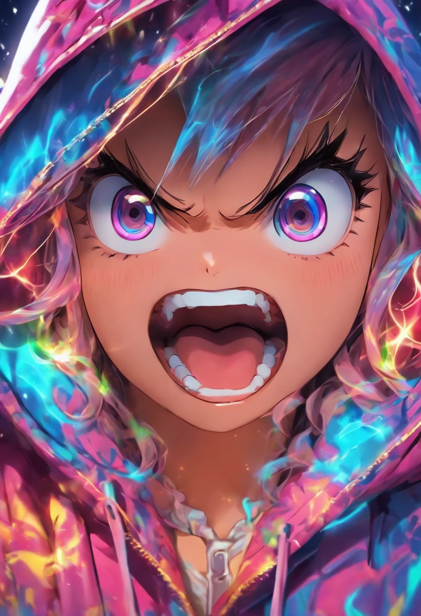 Top quality, Masterpiece, high resolution, 8K, Hoodie and anime style girl, One girl, detailed line art, Digital enhancement, Close up, Anime core, Flowing fabric,Various expressions,Grimacing