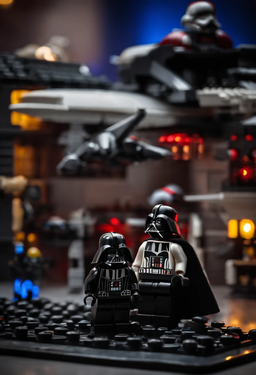 Darth Vader's Lego photo, toy, plastic, mini. Lots of stormtroopers, Spaceship station