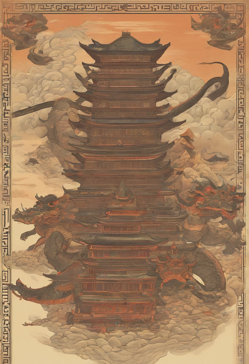 Dragon turtle,Huge, Heavy tortoiseshell shell,Chinese leader,The long tail of the snake,swell sea,China-style,oc rendered,super-fine,high qulity,A high resolution