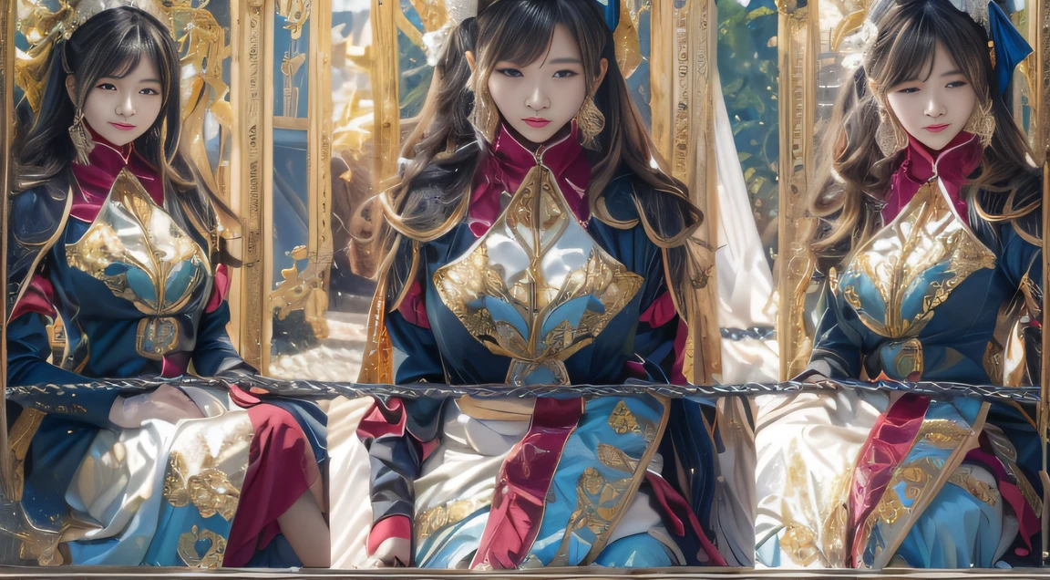 Outdoor square,Multiplayer duels,Rivers of blood flow,Water Goddess 32K,复杂,ellegance,highly detailed,A majestic,Digital photography,Autumn gold thread lenses,surrealism painting,Broken rubies,Beating magic,Entwined water magic,(tmasterpiece,Cinematic light,Fine beautiful eyes:1.2),hdr,Void 5 Energy Storm,(China 1 girl,Black eyes:1.5),Onlookers(sitting on the stone:1.5),delicated face,Black color hair,Put on palatial gold armor,Many people grass,Beautiful light blue armor,big breasts beautiful,looking at viewert,Cinematic shots,tmasterpiece,Side whole body,