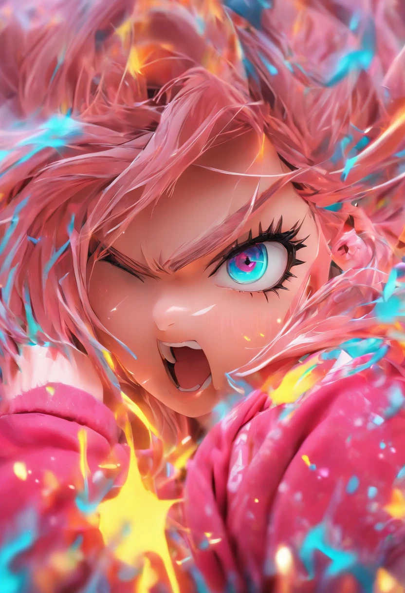 Top quality, 。.。.3D.Masterpiece, high resolution, 8K, Hoodie and anime style girl, One girl, detailed line art, Digital enhancement, Close up, Anime core, Flowing fabric,Grimacing