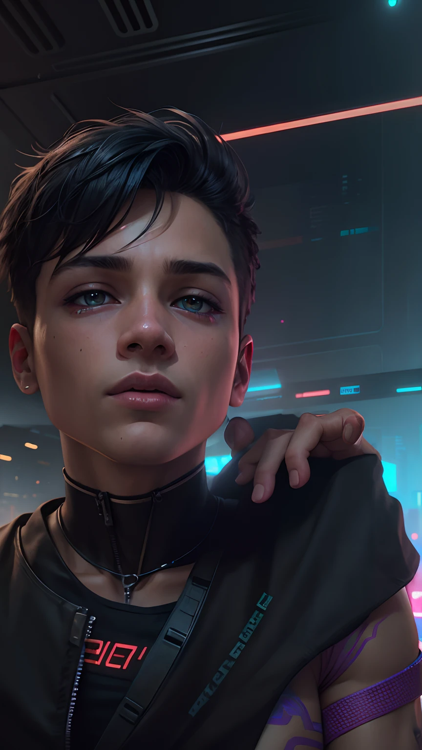 Only change background in cyberpunk and make realistic race boy in ultra realistic