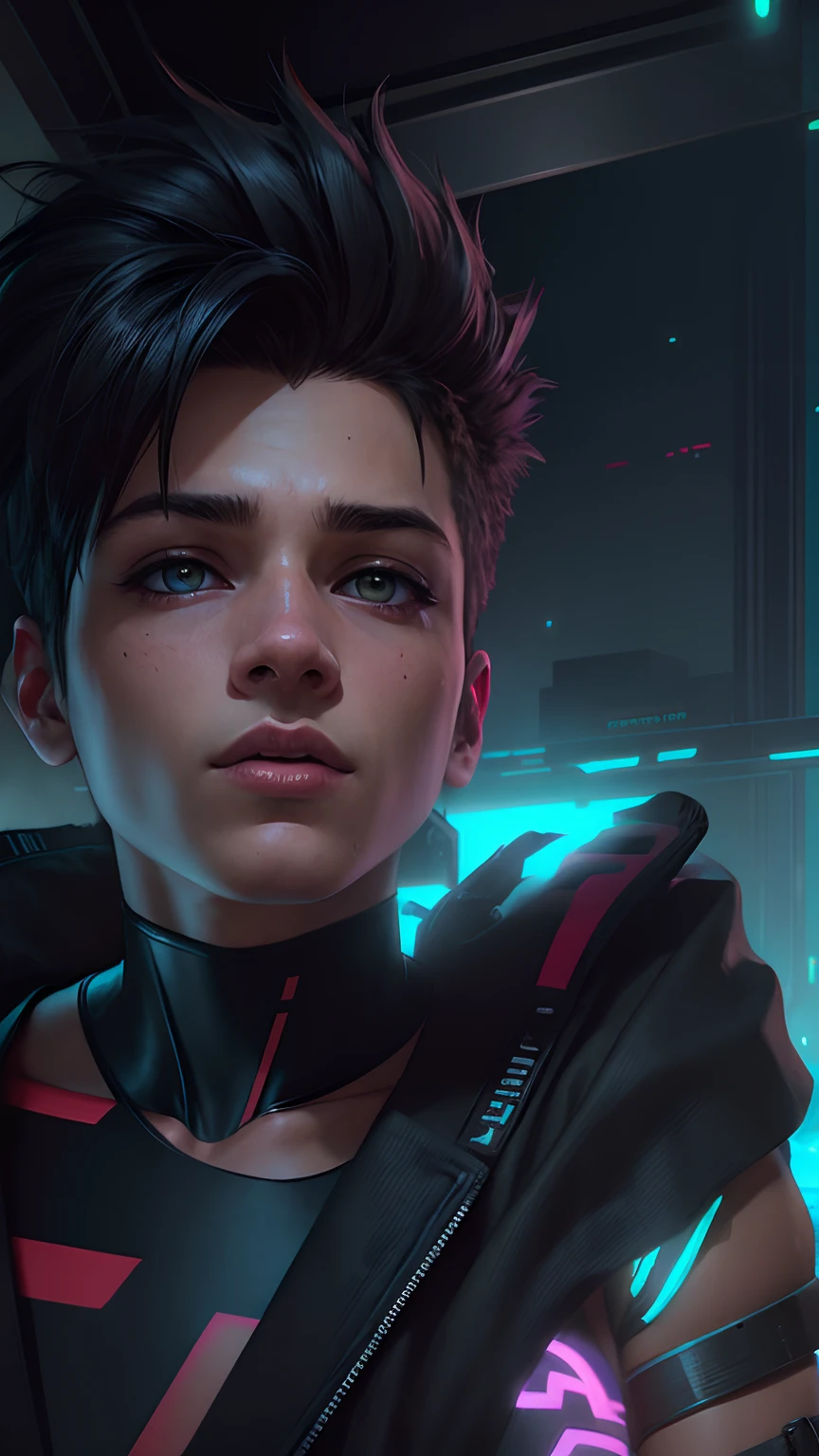 Only change background in cyberpunk and make realistic race boy in ultra realistic