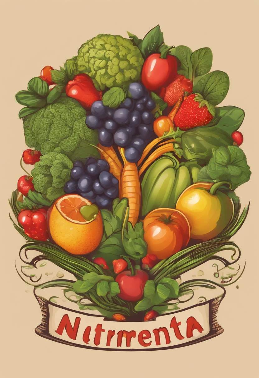 Crie um logotipo que contenha o nome "NutriMeta" and an image of a stylized brain incorporating fruits and vegetables, representando a ideia de fazer escolhas inteligentes de alimentos.