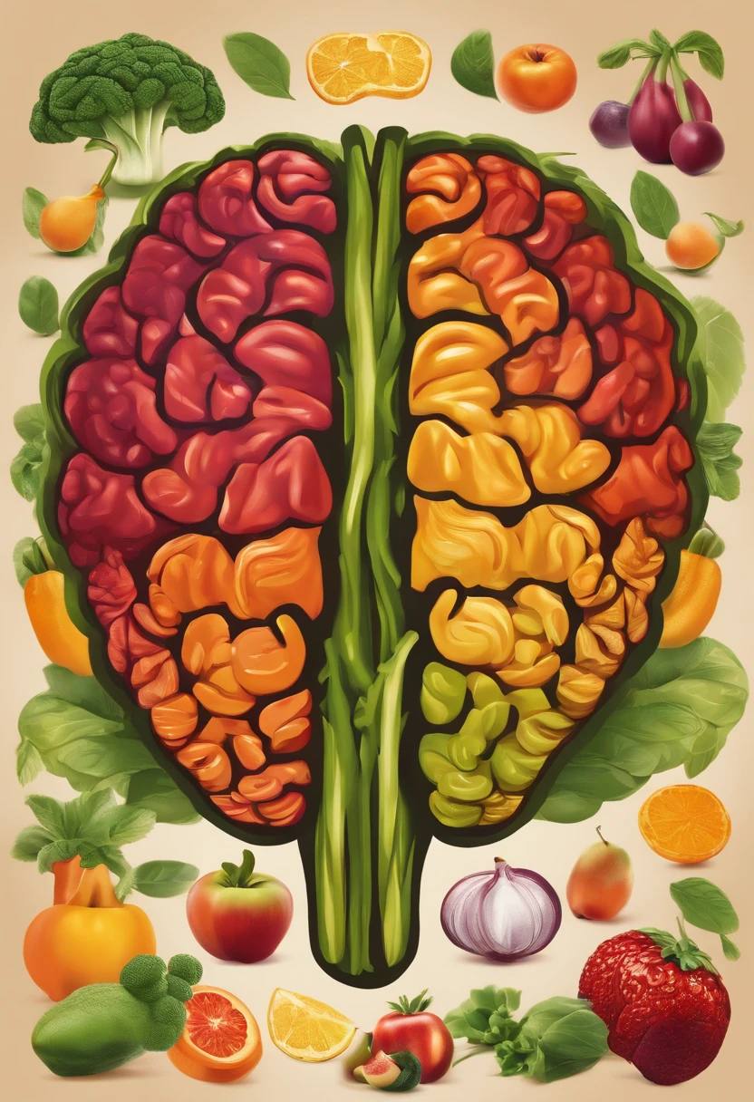 Crie um logotipo que contenha o nome "NutriMeta" and an image of a stylized brain incorporating fruits and vegetables, representando a ideia de fazer escolhas inteligentes de alimentos.