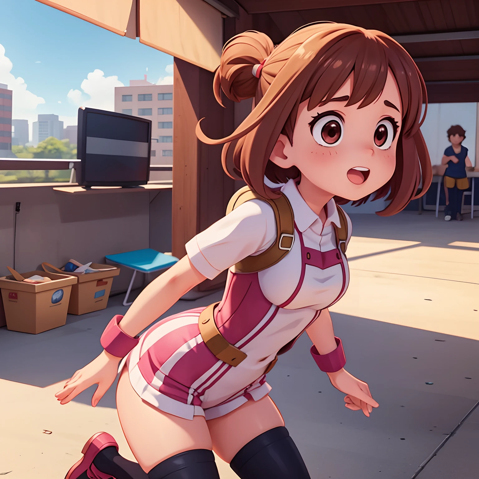 1girl, Uraraka Ochako, in her hero outfit