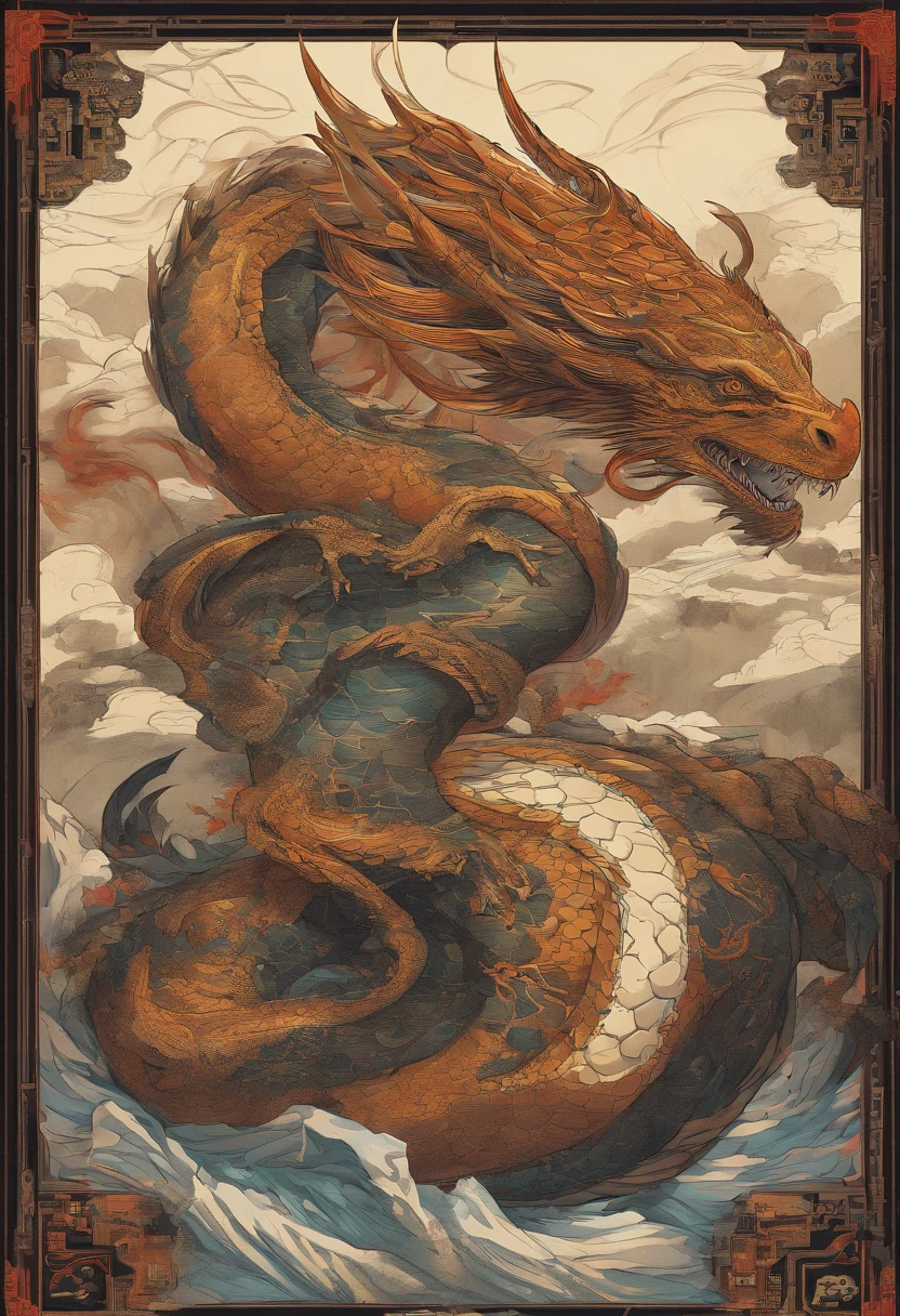 Dragon turtle,Huge, Heavy tortoiseshell shell,Chinese leader,The long tail of the snake,soaring waves,China-style,oc rendered,super-fine,high qulity,8K high resolution,ultra - detailed