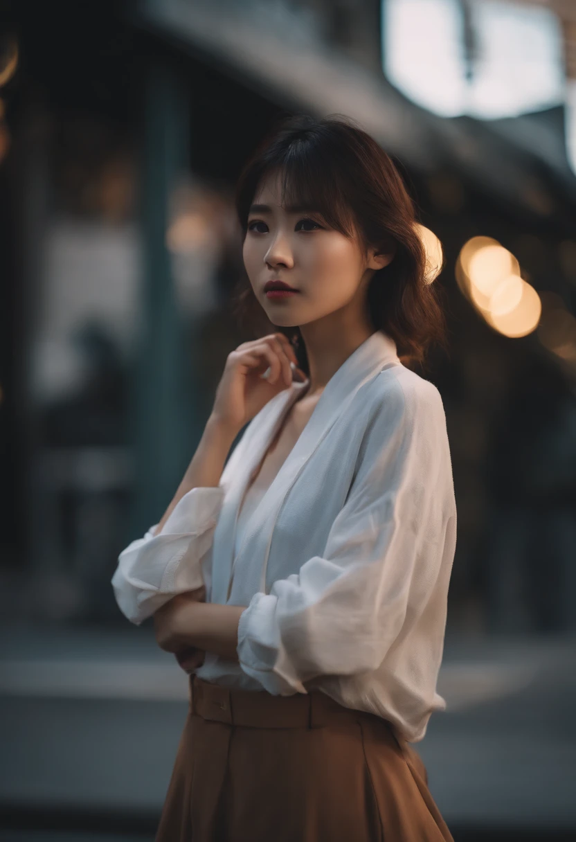 Japanese girl, cute girl, OOTD outfit, street, soft lighting, seductive pose realistic lighting
