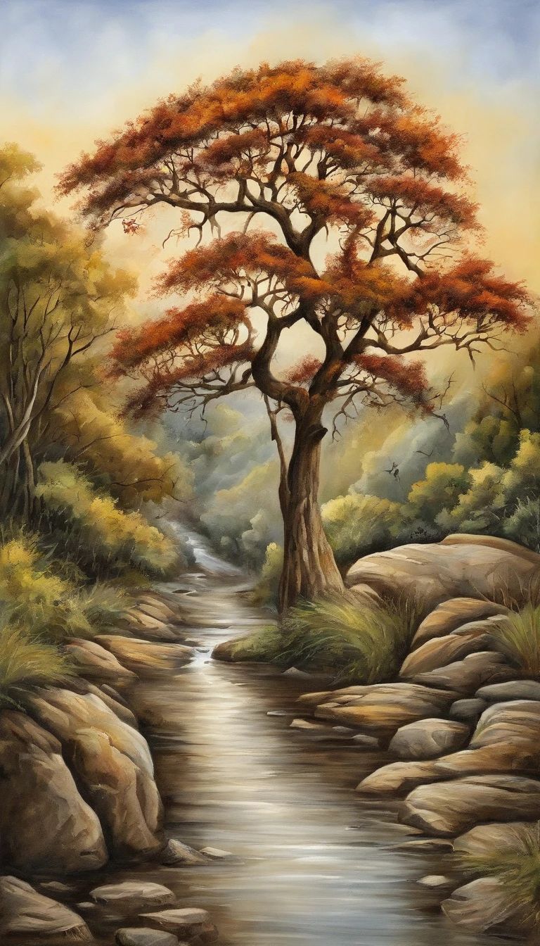 Pintura de paisagem chinesa，pintura a tinta e aquarela，water ink，tinta，Mancha，Vista distante，Ultra-wide viewing angle，meticuloso，Diagrama de cinco vacas，Cinco cambistas，Beira do rio，Pequena ponte de pedra，campos gramados，The tree，The view is a mountain，（Papel de parede 8k），（Efeito de Luz e Sombra），rendering by octane，White balance design，Extremely detailed image representation，Wide angles，profundidade de campos，tmasterpiece，realista，lindamente retratado，um detalhado，acurate，Obras de mestres，tmasterpiece