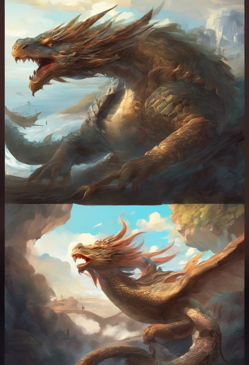 Dragon turtle,Huge, Heavy tortoiseshell shell,Chinese leader,The long tail of the snake,soaring waves,China-style,oc rendered,super-fine,high qulity,8K high resolution,ultra - detailed