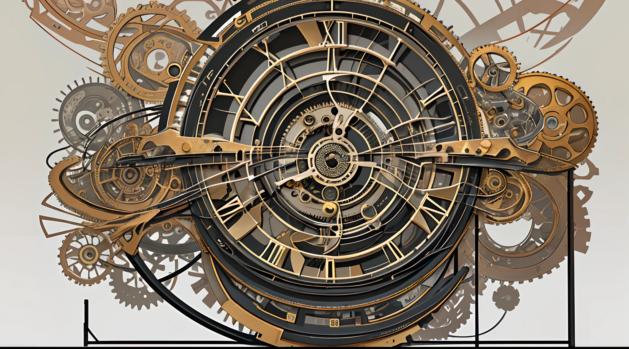 A huge clock occupies。part,gear wheel,interlace,Parts are staggered,The time is until 12 o'clock。Complicated