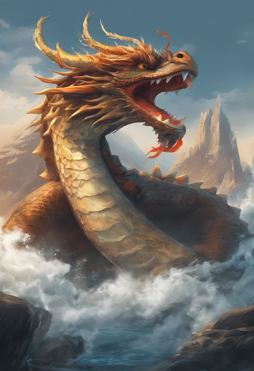 Dragon turtle,Huge, Heavy tortoiseshell shell,Chinese leader,The long tail of the snake,soaring waves,China-style,oc rendered,super-fine,high qulity,8K high resolution,ultra - detailed