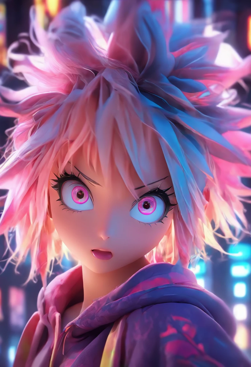 Top quality.。.3D.Masterpiece, high resolution, 8K, Hoodie and anime style girl, One girl, detailed line art, Digital enhancement, Close up, Anime core, Flowing fabric,Grimacing,Big eyes cute