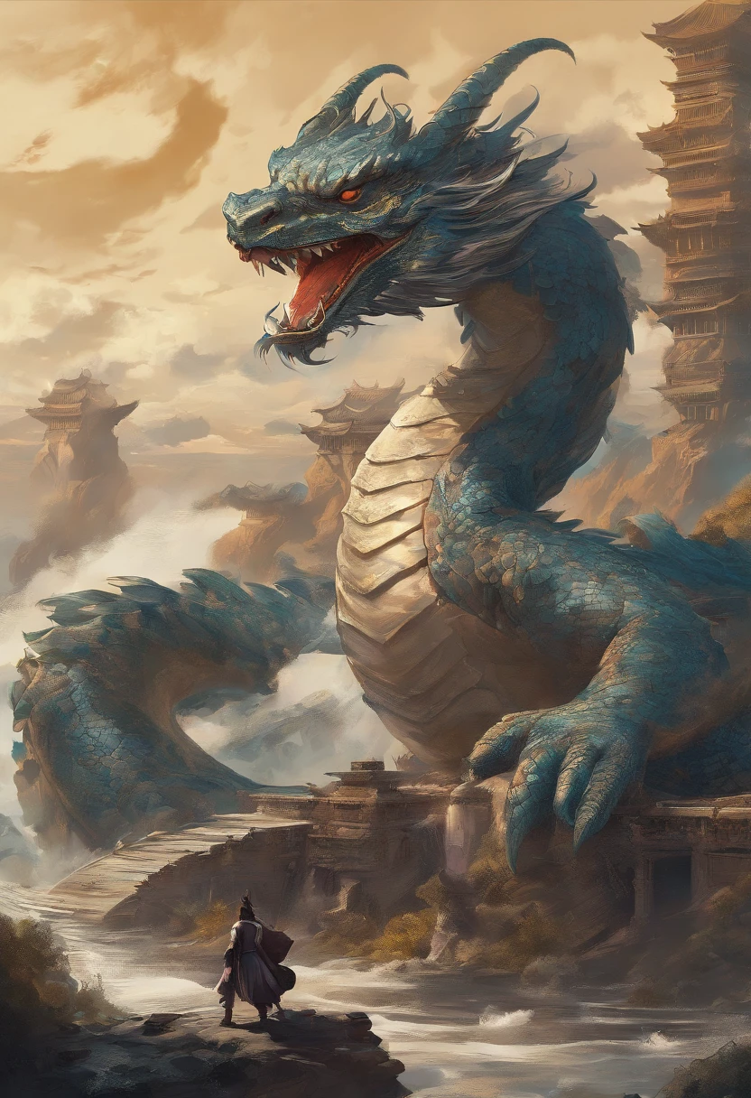 Dragon turtle,Huge, Heavy tortoiseshell shell,Chinese leader,The long tail of the snake,Huge waves,China-style,oc rendered,super-fine,high qulity,8K high resolution,ultra - detailed
