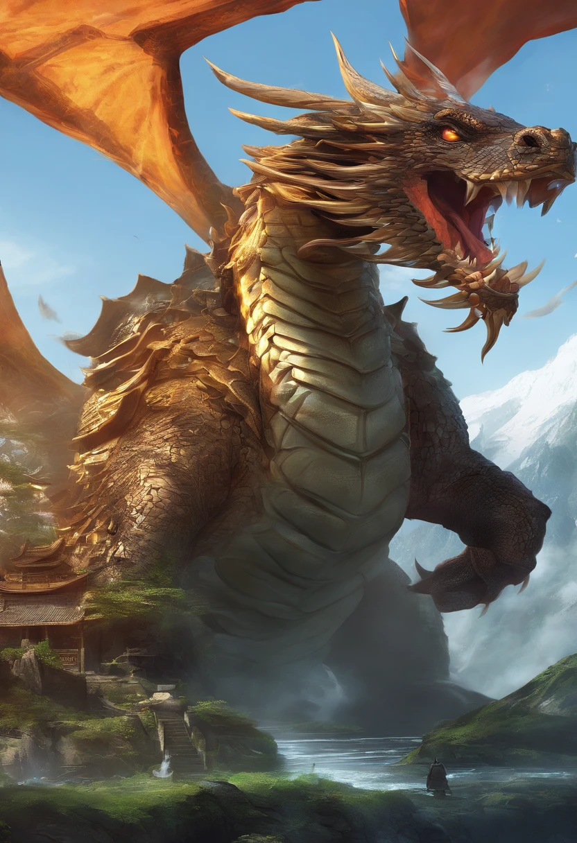 Dragon turtle,Huge, Heavy tortoiseshell shell,Chinese leader,The long tail of the snake,Huge waves,China-style,oc rendered,super-fine,high qulity,8K high resolution,ultra - detailed