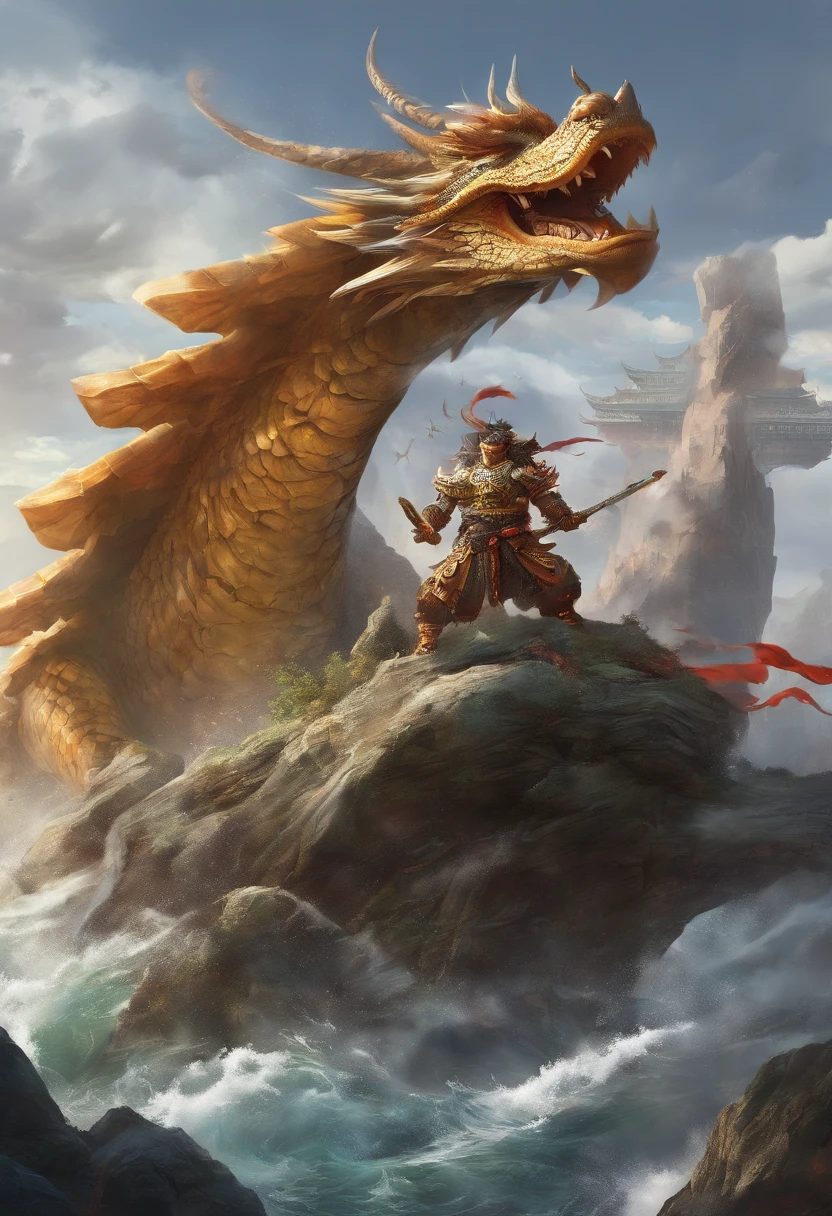 Dragon turtle,Huge, Heavy tortoiseshell shell,Chinese leader,The long tail of the snake,Huge waves,China-style,oc rendered,super-fine,high qulity,8K high resolution,ultra - detailed