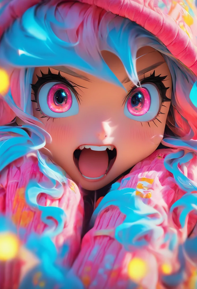 Top quality.。.。.。.3D.Masterpiece, high resolution, 8K, Hoodie and anime style girl, One girl, detailed line art,  Digital enhancement, Close up, Anime core, Flowing fabric，Grimacing，Big eyes cute