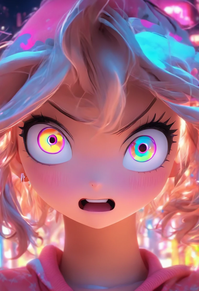 Top quality.。.。.。.3D.Masterpiece, high resolution, 8K, Hoodie and anime style girl, One girl, detailed line art, Digital enhancement, Close up, Anime core, Flowing fabric,Grimacing,Big eyes cute