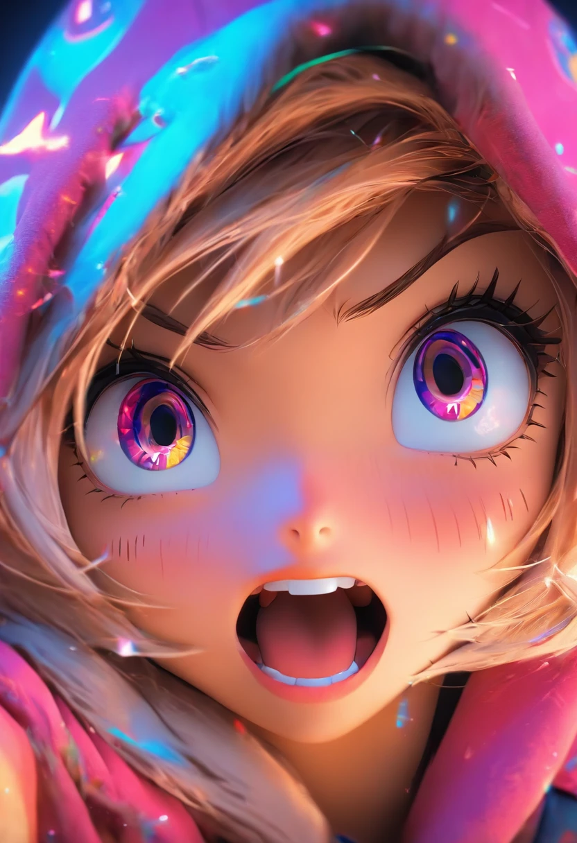 Top quality.。.。.3D.Masterpiece, high resolution, 8K, Hoodie and anime style girl, One girl, detailed line art, Digital enhancement, Close up, Anime core, Flowing fabric,Grimacing,Big eyes cute