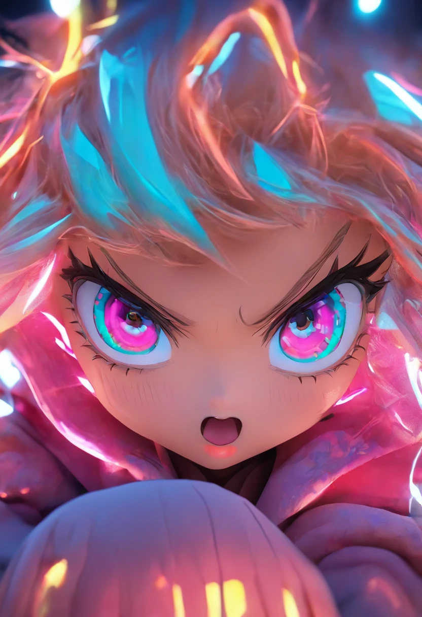 Top quality.。.。.3D.Masterpiece, high resolution, 8K, Hoodie and anime style girl, One girl, detailed line art, Digital enhancement, Close up, Anime core, Flowing fabric,Grimacing,Big eyes cute