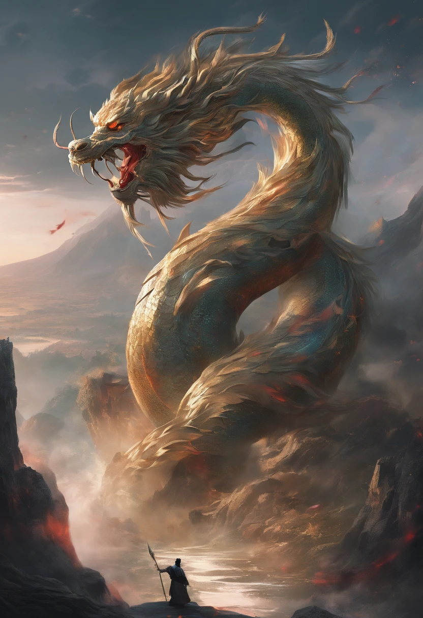 Xuanwu(the body of the,The head of the Chinese dragon,The long tail of the snake),tosen,Huge waves,China-style,oc rendered,super-fine,high qulity,8K high resolution,ultra - detailed
