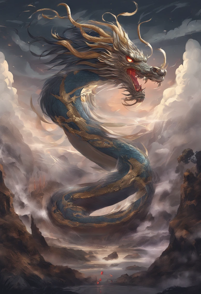 Xuanwu(the body of the,The head of the Chinese dragon,The long tail of the snake),tosen,Huge waves,China-style,oc rendered,super-fine,high qulity,8K high resolution,ultra - detailed