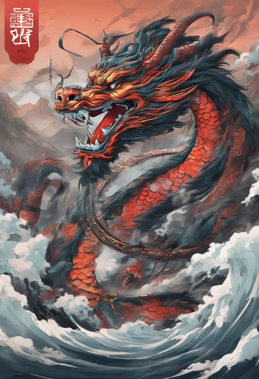 Xuanwu(the body of the,The head of the Chinese dragon,The long tail of the snake),tosen,Huge waves,China-style,oc rendered,super-fine,high qulity,8K high resolution,ultra - detailed