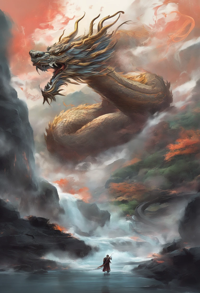Xuanwu(the body of the,The head of the Chinese dragon,The long tail of the snake),tosen,Huge waves,China-style,oc rendered,super-fine,high qulity,8K high resolution,ultra - detailed