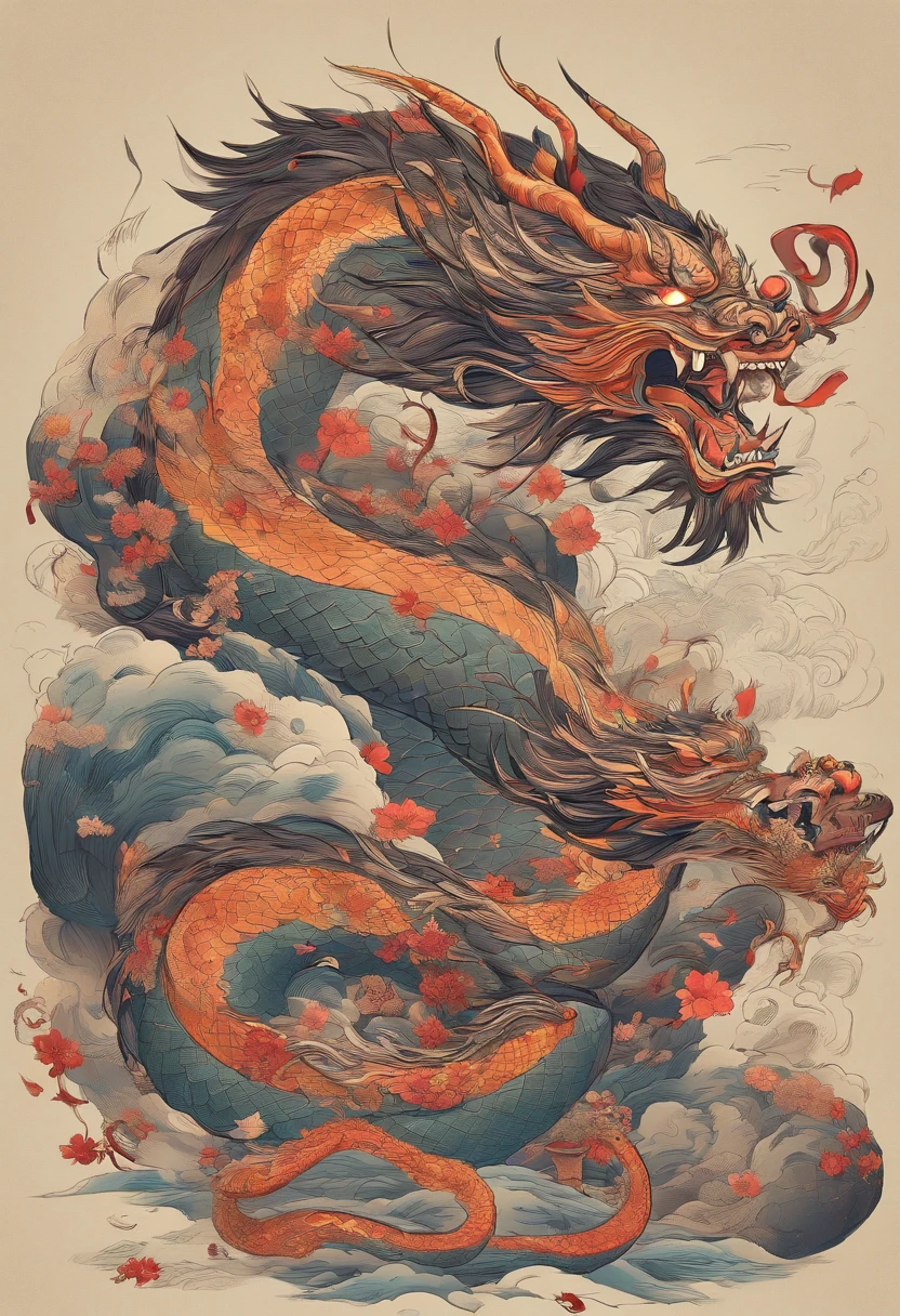 Xuanwu(the body of the,The head of the Chinese dragon,The long tail of the snake),tosen,Huge waves,China-style,oc rendered,super-fine,high qulity,8K high resolution,ultra - detailed