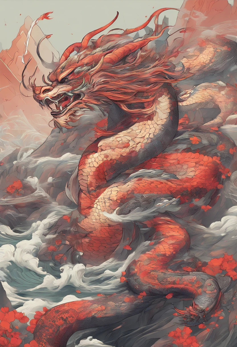Xuanwu(the body of the,The head of the Chinese dragon,The long tail of the snake),tosen,Huge waves,China-style,oc rendered,super-fine,high qulity,8K high resolution,ultra - detailed