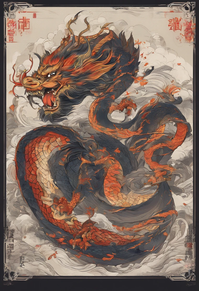 Xuanwu(the body of the,The head of the Chinese dragon,The long tail of the snake),tosen,Huge waves,China-style,oc rendered,super-fine,high qulity,8K high resolution,ultra - detailed