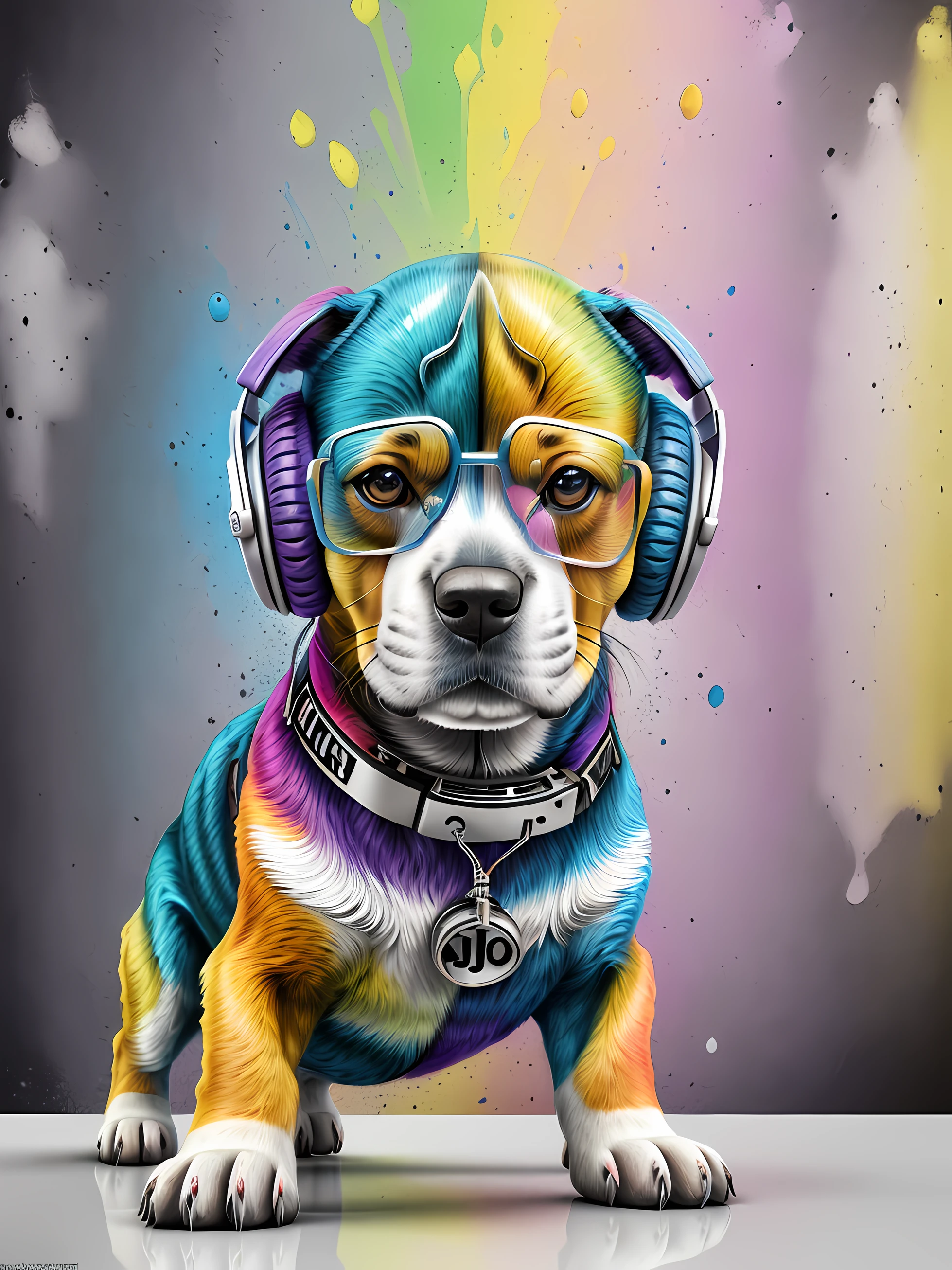 um cachorro Beagle, pintura estilo 3D aquarela, DJ dog listening to music, DJ Beagle Dog, imagem completa, High resolution high contrast (fotorrealista:1.5), (Foto RAW, 8k UHD,